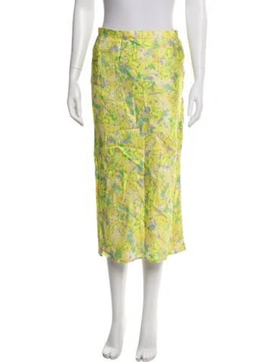 Pre-owned For Love & Lemons Floral Print Midi Length Skirt W/ Tags In Yellow