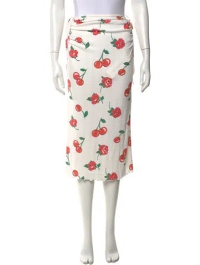 Pre-owned For Love & Lemons Floral Print Midi Length Skirt In White