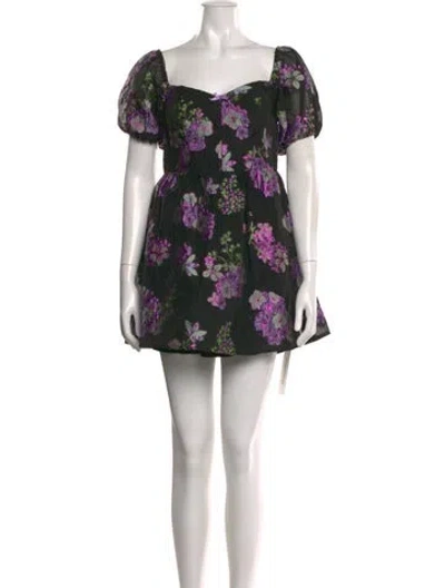 Pre-owned For Love & Lemons Floral Print Mini Dress In Black