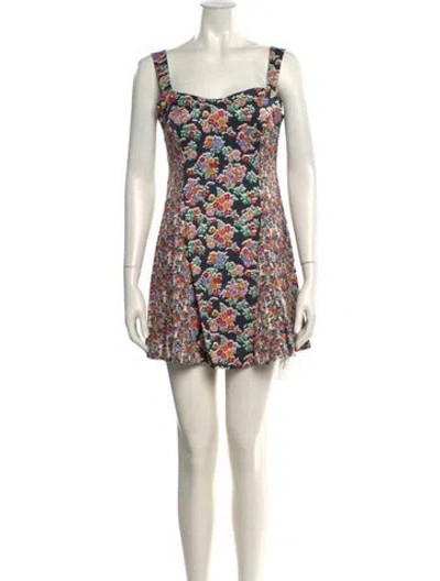 Pre-owned For Love & Lemons Floral Print Mini Dress In Black