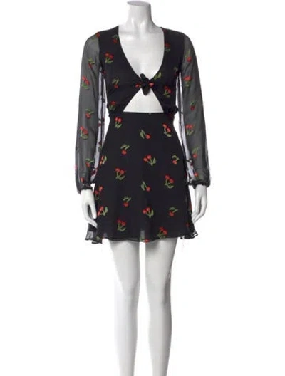 Pre-owned For Love & Lemons Floral Print Mini Dress In Black