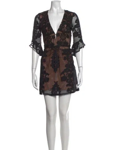 Pre-owned For Love & Lemons Floral Print Mini Dress In Black