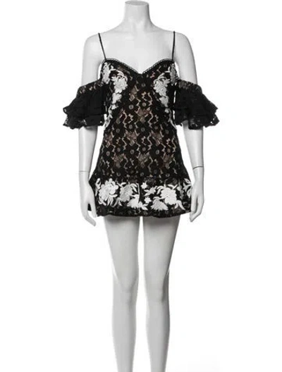 Pre-owned For Love & Lemons Floral Print Mini Dress In Black