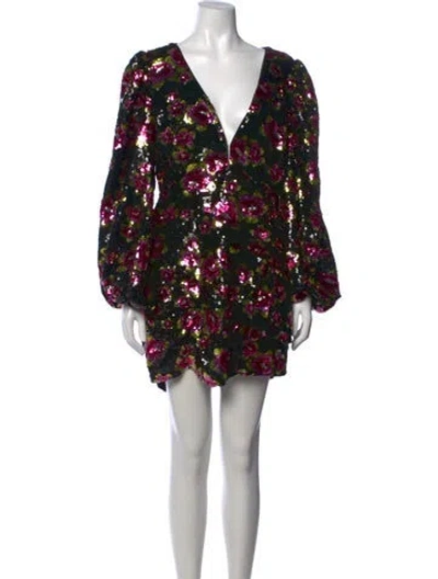 Pre-owned For Love & Lemons Floral Print Mini Dress In Black