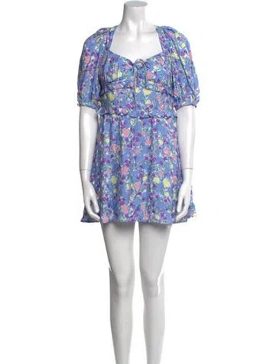 Pre-owned For Love & Lemons Floral Print Mini Dress In Blue