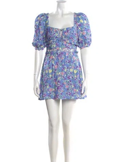 Pre-owned For Love & Lemons Floral Print Mini Dress In Blue