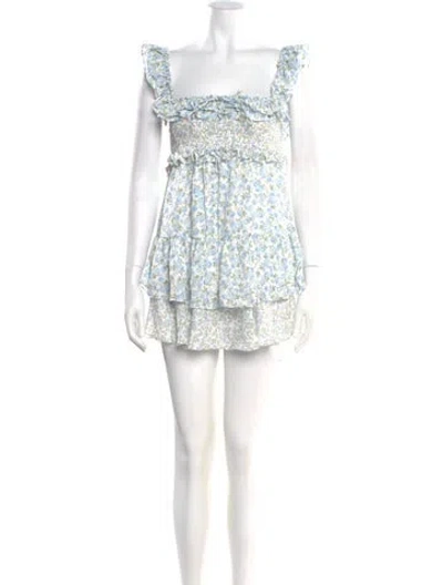 Pre-owned For Love & Lemons Floral Print Mini Dress In Blue