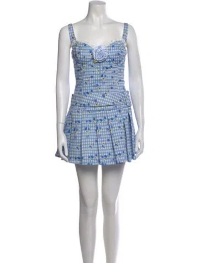 Pre-owned For Love & Lemons Floral Print Mini Dress In Blue