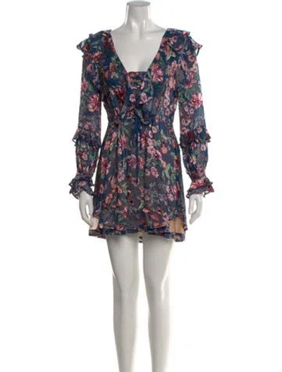 Pre-owned For Love & Lemons Floral Print Mini Dress In Blue