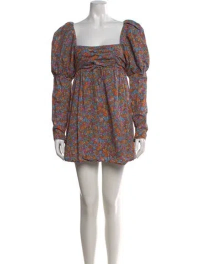 Pre-owned For Love & Lemons Floral Print Mini Dress In Blue
