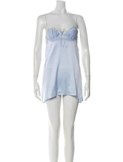 Pre-owned For Love & Lemons Floral Print Mini Dress In Blue