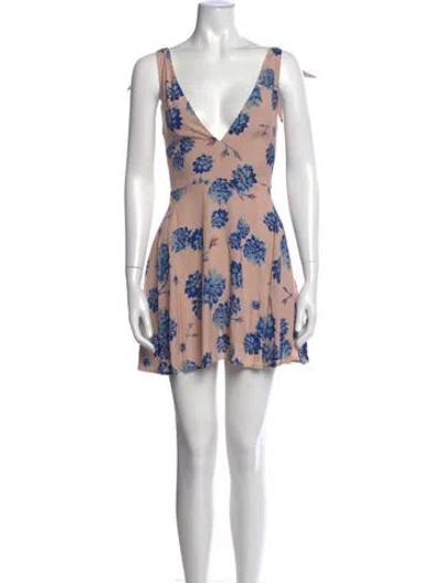 Pre-owned For Love & Lemons Floral Print Mini Dress In Blue