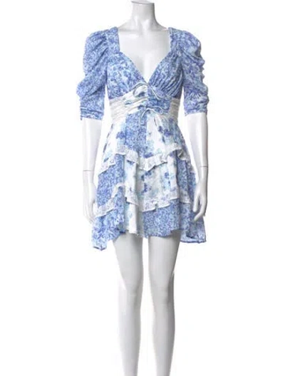Pre-owned For Love & Lemons Floral Print Mini Dress In Blue