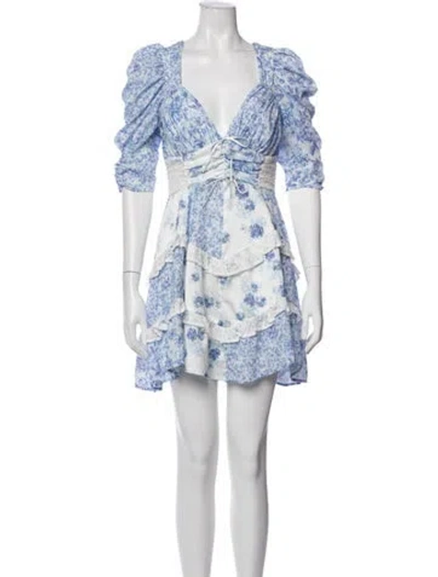 Pre-owned For Love & Lemons Floral Print Mini Dress In Blue