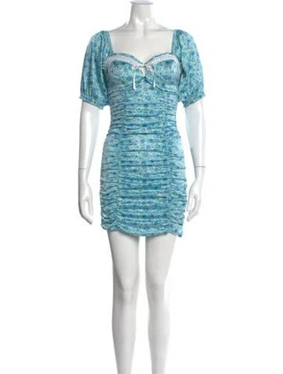 Pre-owned For Love & Lemons Floral Print Mini Dress In Blue
