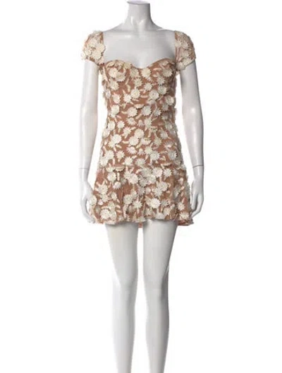 Pre-owned For Love & Lemons Floral Print Mini Dress In Brown