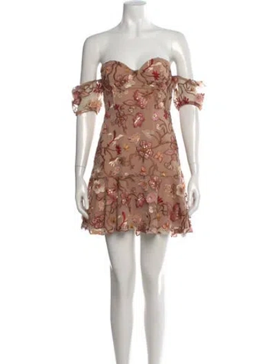 Pre-owned For Love & Lemons Floral Print Mini Dress In Brown