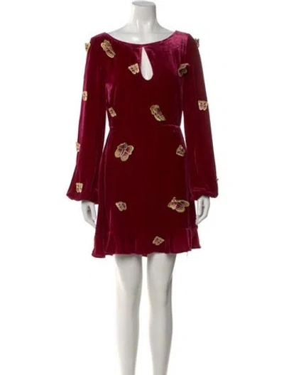 Pre-owned For Love & Lemons Floral Print Mini Dress In Burgundy