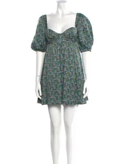 Pre-owned For Love & Lemons Floral Print Mini Dress In Green