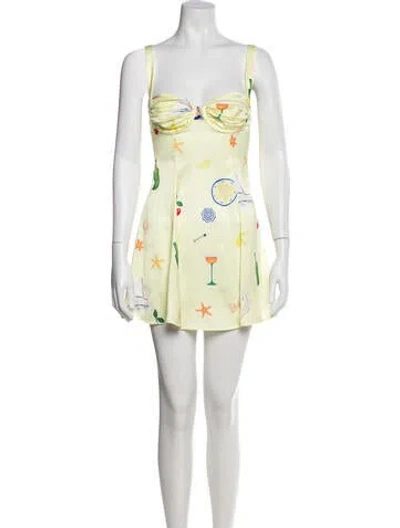 Pre-owned For Love & Lemons Floral Print Mini Dress In Green