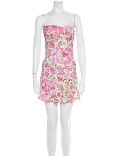 Pre-owned For Love & Lemons Floral Print Mini Dress In Green/pink/white