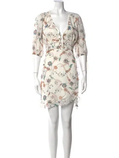 Pre-owned For Love & Lemons Floral Print Mini Dress In Metallic/neutrals