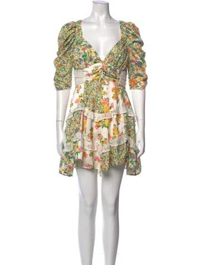Pre-owned For Love & Lemons Floral Print Mini Dress In Multi