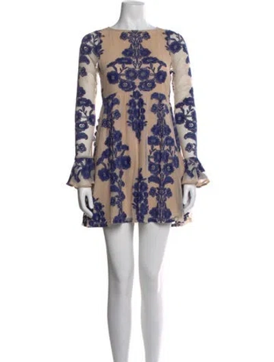 Pre-owned For Love & Lemons Floral Print Mini Dress In Neutral