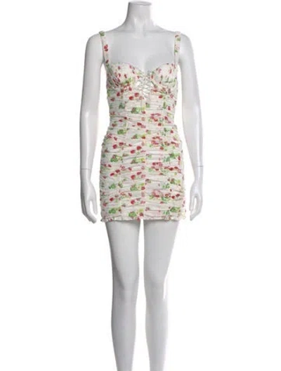 Pre-owned For Love & Lemons Floral Print Mini Dress In Neutral