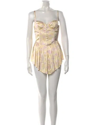 Pre-owned For Love & Lemons Floral Print Mini Dress In Neutral