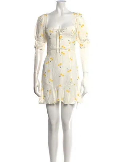 Pre-owned For Love & Lemons Floral Print Mini Dress In Neutral