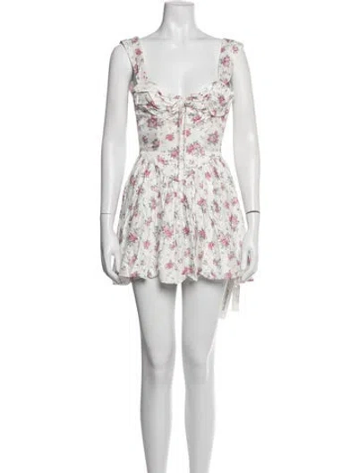 Pre-owned For Love & Lemons Floral Print Mini Dress In Neutral