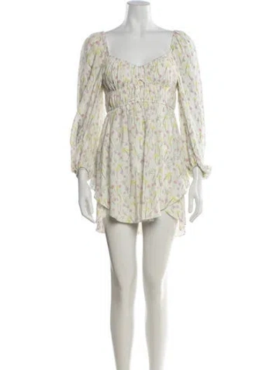 Pre-owned For Love & Lemons Floral Print Mini Dress In Neutrals