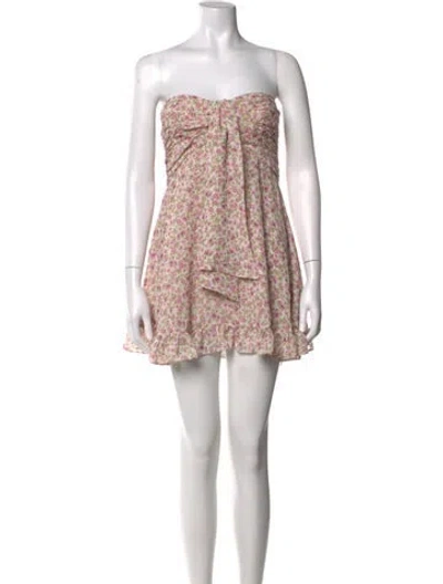 Pre-owned For Love & Lemons Floral Print Mini Dress In Neutrals