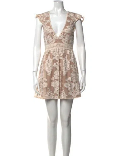 Pre-owned For Love & Lemons Floral Print Mini Dress In Neutrals