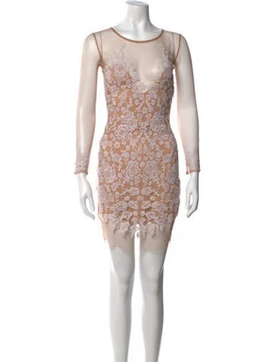Pre-owned For Love & Lemons Floral Print Mini Dress In Neutrals