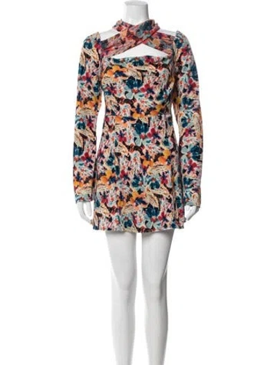 Pre-owned For Love & Lemons Floral Print Mini Dress In Neutrals