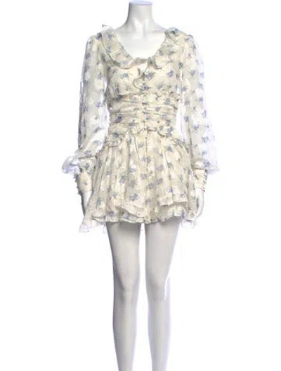 Pre-owned For Love & Lemons Floral Print Mini Dress In Neutrals