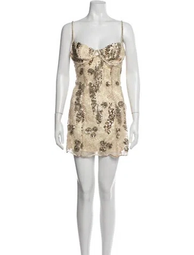 Pre-owned For Love & Lemons Floral Print Mini Dress In Neutrals