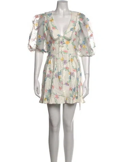 Pre-owned For Love & Lemons Floral Print Mini Dress In Neutrals