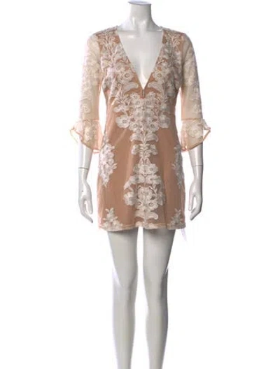 Pre-owned For Love & Lemons Floral Print Mini Dress In Neutrals/white