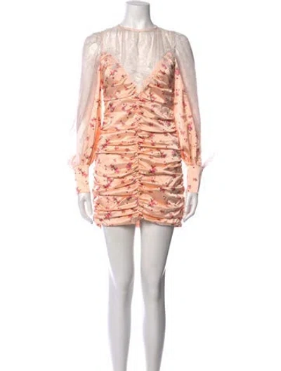 Pre-owned For Love & Lemons Floral Print Mini Dress In Orange