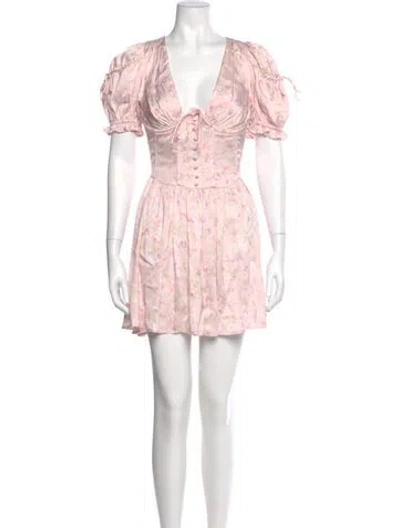 Pre-owned For Love & Lemons Floral Print Mini Dress In Pink