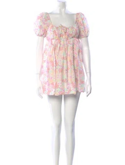 Pre-owned For Love & Lemons Floral Print Mini Dress In Pink