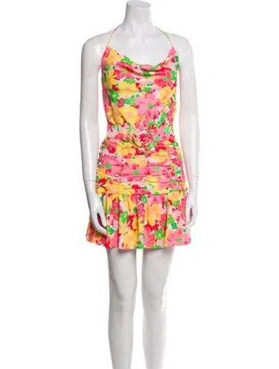 Pre-owned For Love & Lemons Floral Print Mini Dress In Pink