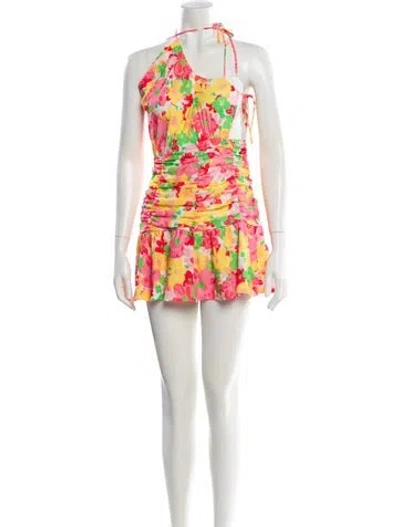 Pre-owned For Love & Lemons Floral Print Mini Dress In Pink