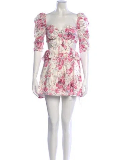 Pre-owned For Love & Lemons Floral Print Mini Dress In Pink