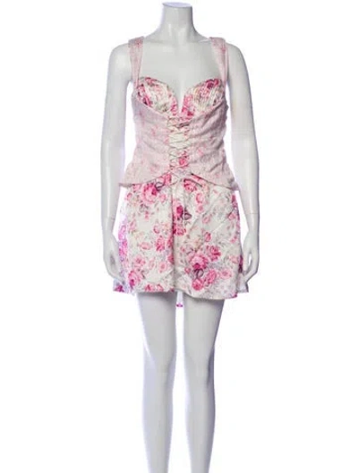 Pre-owned For Love & Lemons Floral Print Mini Dress In Pink
