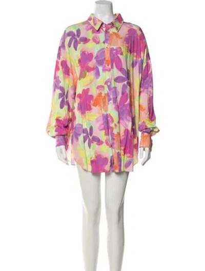 Pre-owned For Love & Lemons Floral Print Mini Dress In Pink