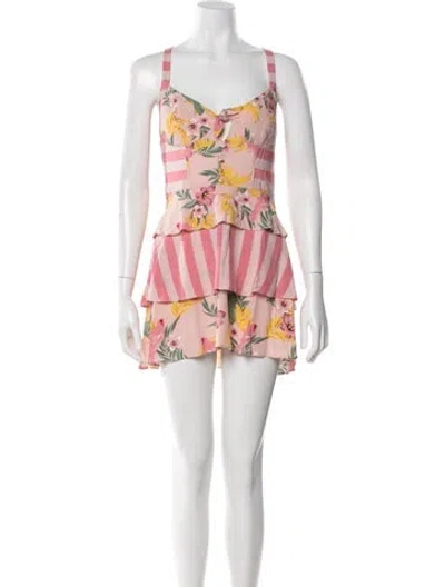 Pre-owned For Love & Lemons Floral Print Mini Dress In Pink